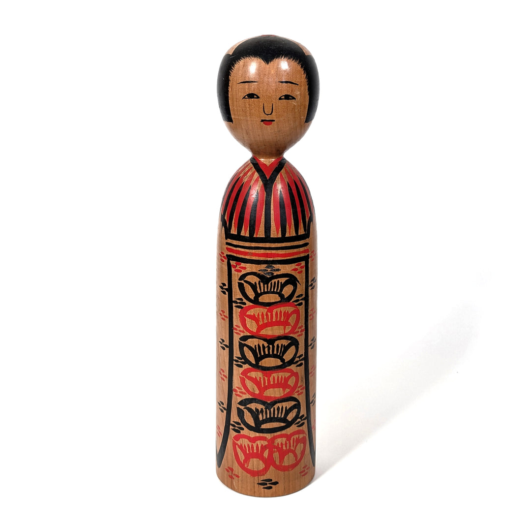 Kokeshi Kijiyama par Ogura Kōichi, motifs de fleurs de prunier ume, poupée japonaise en bois peinte à la main