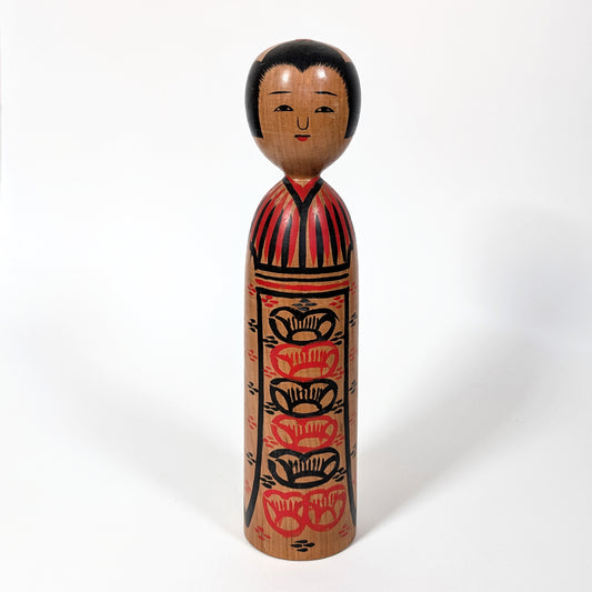Kokeshi Kijiyama par Ogura Kōichi, motifs de fleurs de prunier ume, poupée japonaise en bois peinte à la main