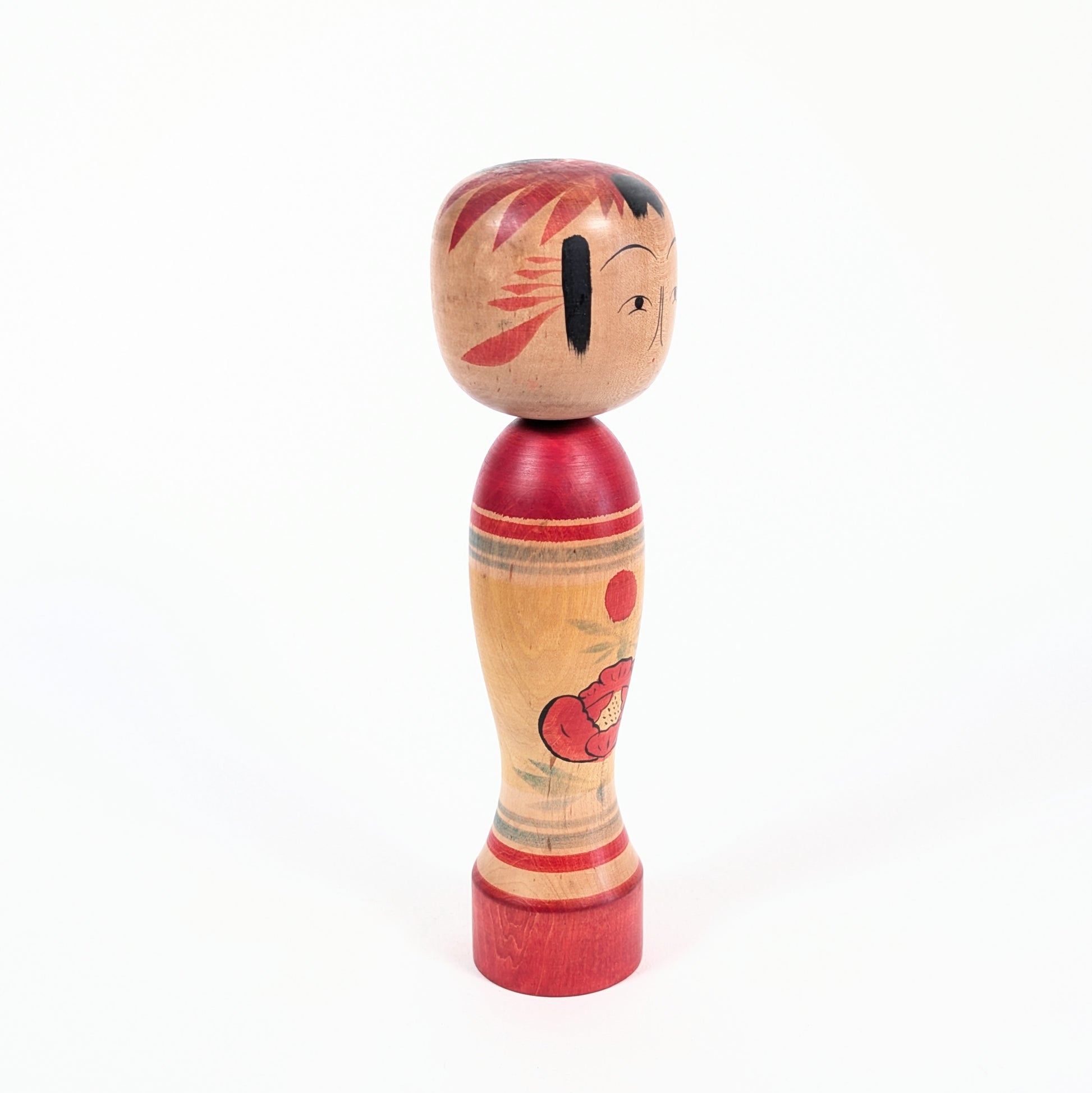 Kokeshi Zao par Kimura Yusuke, objet japonais authentique avec décor floral peint sur bois
