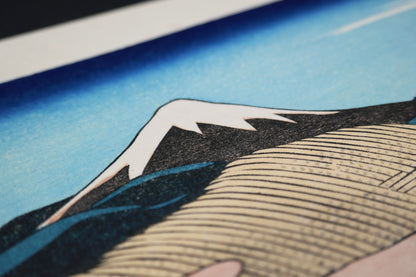 Macro du mont Fuji, du papier et de l’encre d’une authentique gravure sur bois japonaise Hokusai