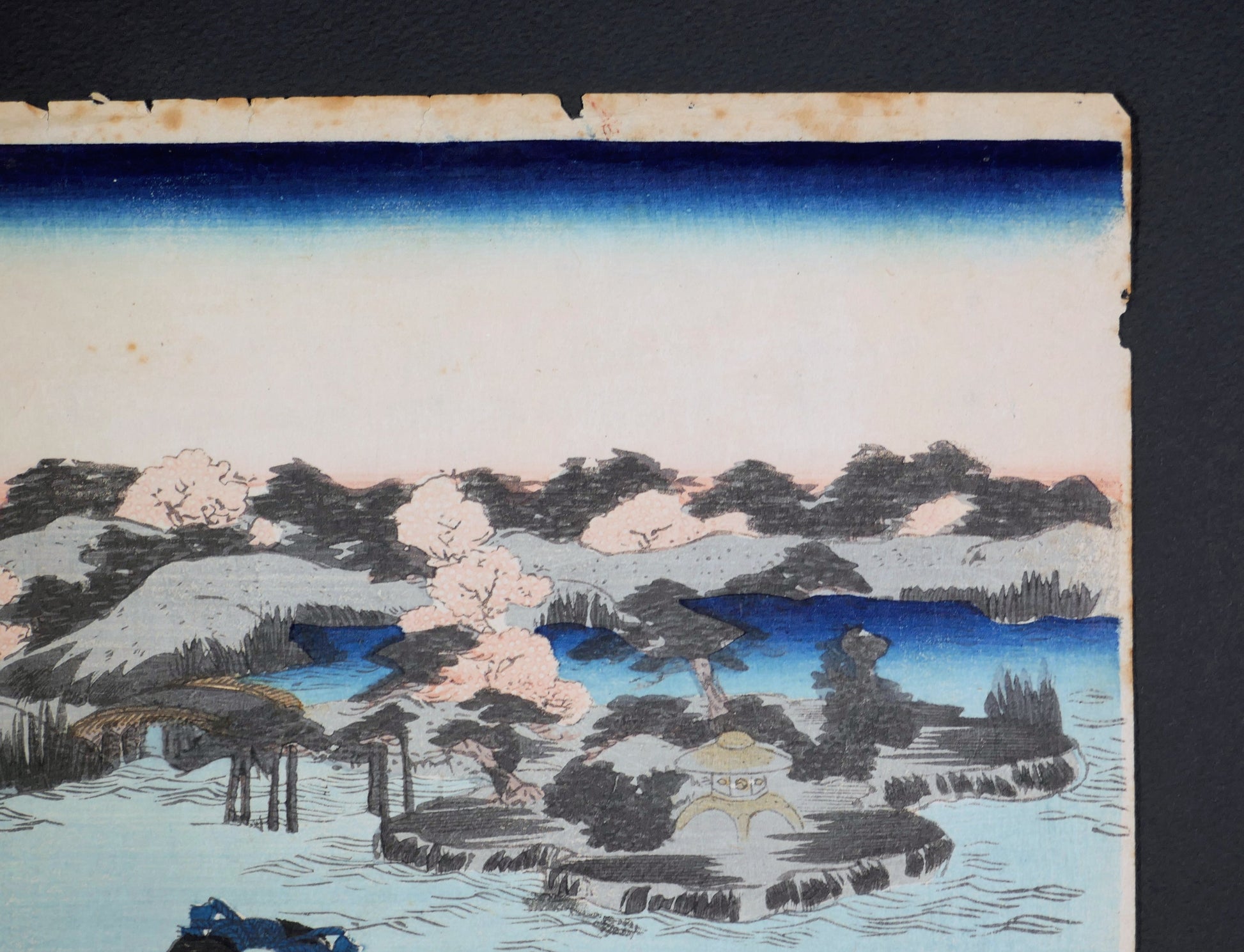 Marge supérieure et paysage printanier de l’ukiyo-e original de Toyokuni III