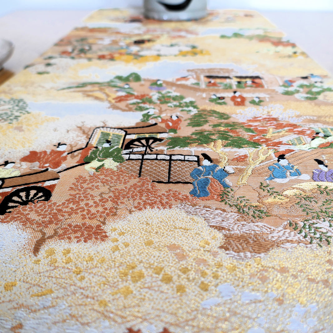 maru obi en soie ancien kogedo scene de vie 