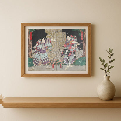 Estampe japonaise originale – Diptyque Kunisada Toyokuni III – Yaegaki Monzō et Kageyama Shigenojō – Edo 1859