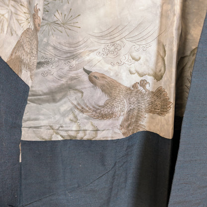 Motif de phénix japonais hōō imprimé sur soie, doublure de haori traditionnel