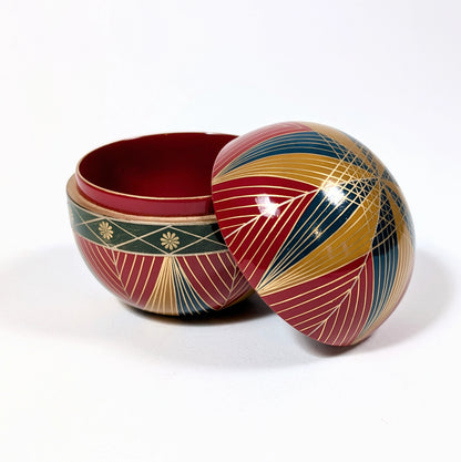 Natsume temari en laque japonaise Wajima, décor Hinomaru en maki-e doré, boîte à thé pour cérémonie du thé japonaise
