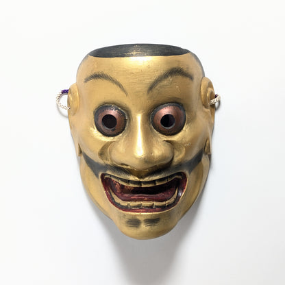 Ōtobide 大飛出, masque Nô japonais en bois représentant une figure surnaturelle au visage doré