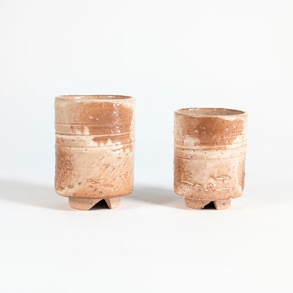 Paire de tasses japonaises meoto yunomi en Hagi-yaki, céramique traditionnelle beige brun pour thé japonais
