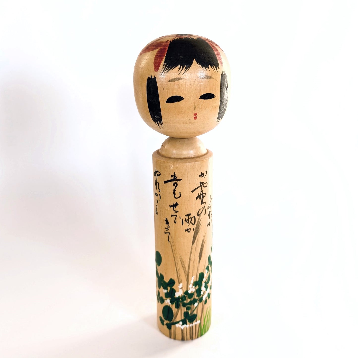 Poupée japonaise en bois kokeshi Usuki Hakuhō 31 cm, motifs d’automne hagi et susuki, sosaku omiyage de Sendai