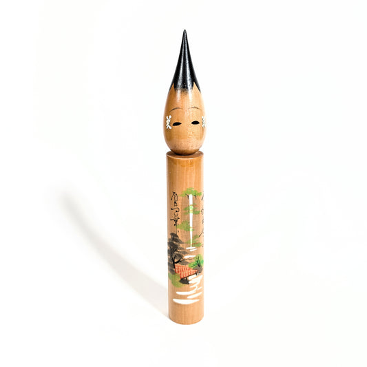 Poupée japonaise kokeshi pinceau de 30,5 cm, décor peint, souvenir d’Arima Onsen, très bon état