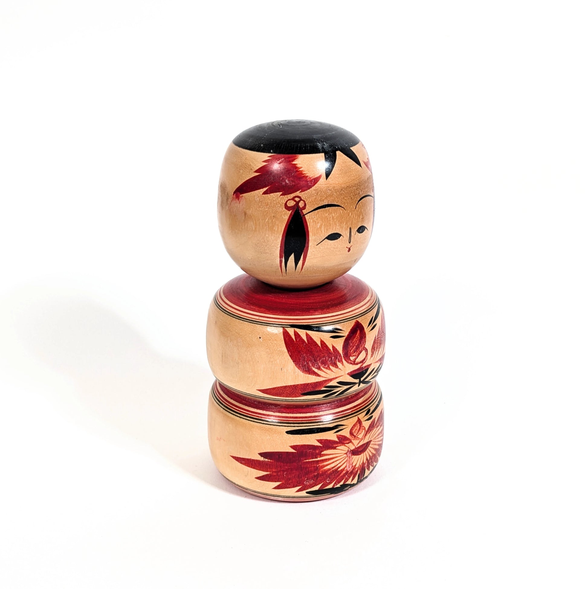 Kokeshi japonaise vintage en bois tourné par Suzuki Toshiyuki, inspiration Ejiko, artisanat traditionnel