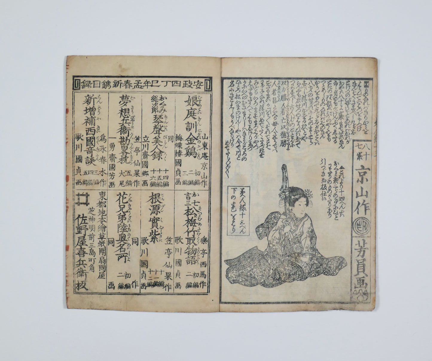 Catalogue commercial de Sano-ya Kihei Kikakudō daté Ansei quatre, pour Bijin-roku, manga antique Edo et livre japonais de collection.