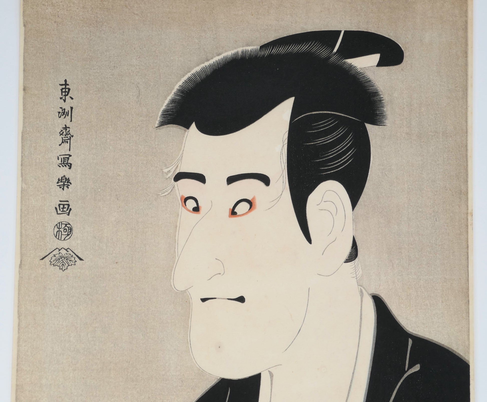 Détail du visage expressif d’Ichikawa Komazō III par Sharaku, estampe japonaise