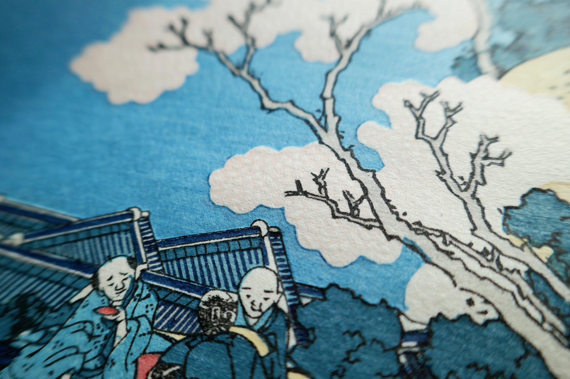 Texture papier washi avec effet karazuri estampe japonaise Hokusai gravure sur bois Yuyudo