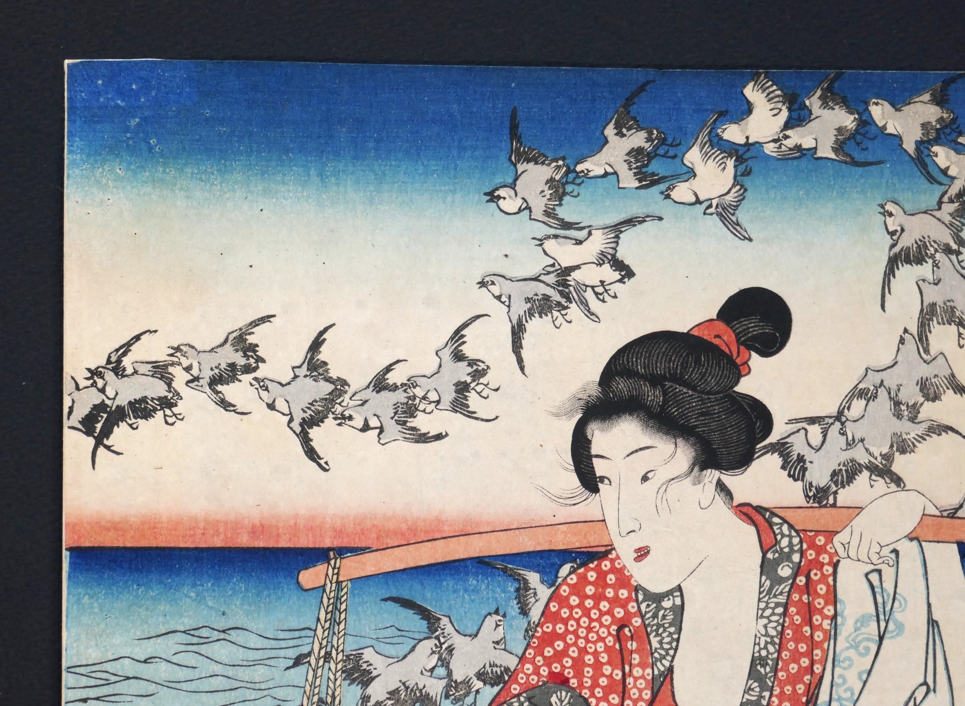 Portrait de femme à la coiffure traditionnelle sur estampe ukiyo-e d’Utagawa Kuniyoshi, période Edo