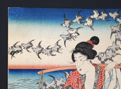 Portrait de femme à la coiffure traditionnelle sur estampe ukiyo-e d’Utagawa Kuniyoshi, période Edo