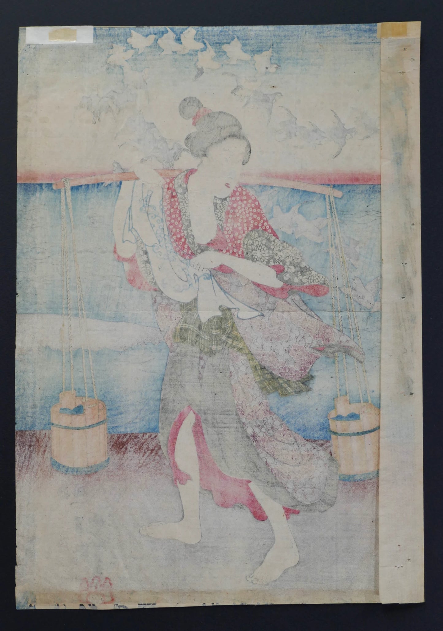 Estampe japonaise originale – Utagawa Kuniyoshi – Mutsu no kuni Chidori no Tamagawa – Edo 1847-1850