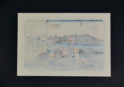 Verso de l’estampe japonaise Kuragano Station: The Karasu River par Keisai Eisen, réédition Shōwa sur papier japonais, gravure sur bois ukiyo-e