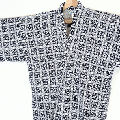 Yukata homme en coton japonais à motif géométrique Kaku Tsunagi, coupe traditionnelle à manches larges
